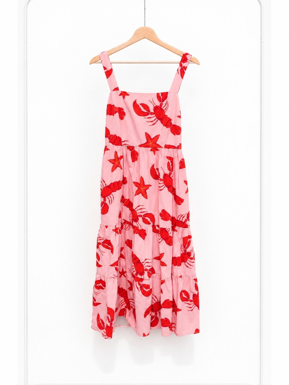 J. Crew Pink & Red Lobster Print Midi Dress